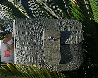 leather bag KARYA green croco