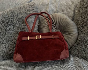 Genuine Suede Handbag with Front Strap and Extra Shoulder & Crossbody Strap