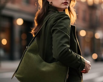 Suede Shoulder Bag | Adjustable Leather Strap, Gold-Tone Details