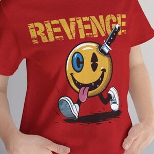 T-shirt Humour Noir "REVENGE" Sourire avec Couteau - Edgy Graphic Tee Unisexe - Cadeau Original - mode alternative - vetement audacieux