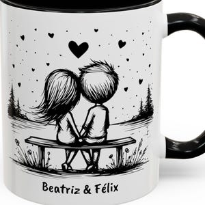 Personalized Couple Mug with First Names | Romantic Valentine&#39;s Day Love Mug | Anniversary Wedding Engagement Gift | Black Ceramic Mug