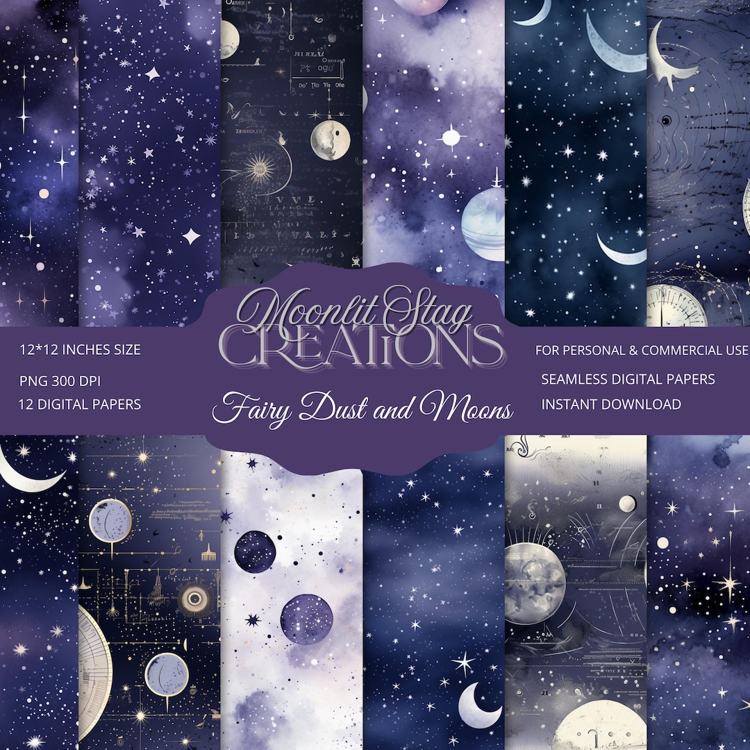 Witchy Celestial Digital Paper Pack: Halloween Scrapbook PNG (12x12 ...