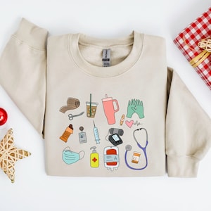 Nurse Doodles Crewneck Sweatshirt, RN Nurse Life Shirt