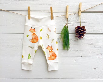 Organic Baby Leggings, Fox Baby Pants, Unisex Baby Pants, Fox Baby Leggings, Unisex Baby Clothes, Baby Girl Pants, Baby Boy Pants