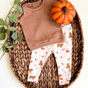 Forest Friends Baby Pants, Toddler Boy Pants, Solid Brown Waffle Knit Shirt