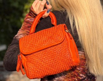 Handwoven Soft Leather Small Crossbody Bag, Woven Leather Bag, Shoulder Cross body Purse, Genuine Italian Leather Handbag, Gift for Her