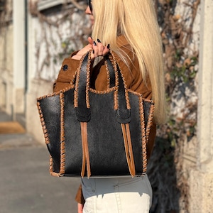 Handmade Genuine Leather Tote Bag, Leather Crossbody Bag, Italian Leather Handbag for Women, Top Handle Bag, Women’s Handbag & Birthday Gift