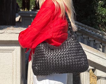 Handmade Soft Woven Leather Hobo Bag, Shoulder Crossbody Purse, Genuine Italian Leather Women Handbag, Slouchy Designer Tote & Gift for Her
