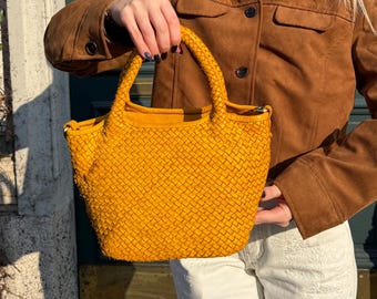 Woven Small Italian Leather Bag - Handmade Woven Leather Bag, Shoulder Crossbody Purse, Everyday Small Handbag, Designer Tote