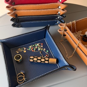 Italian Leather Coin Valet Tray, Designer Desk Organizer, Catchall Box, Jewelry Organizer, Leather Watch Tray, Key Tray, Home Decor Gift
