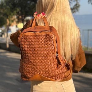 Leather Backpack Purse, Woven Italian Leather Backpack, Soft Leather Backpack, Women Backpack, Leather Handbag, Leather Gift, Mothers Day