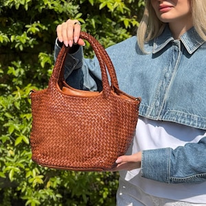 Soft Woven Italian Leather Tote Bag, Woven Leather Bag, Crossbody Shoulder Bag, Handmade Bag for Woman, Genuine Leather Bag, Bag Gift