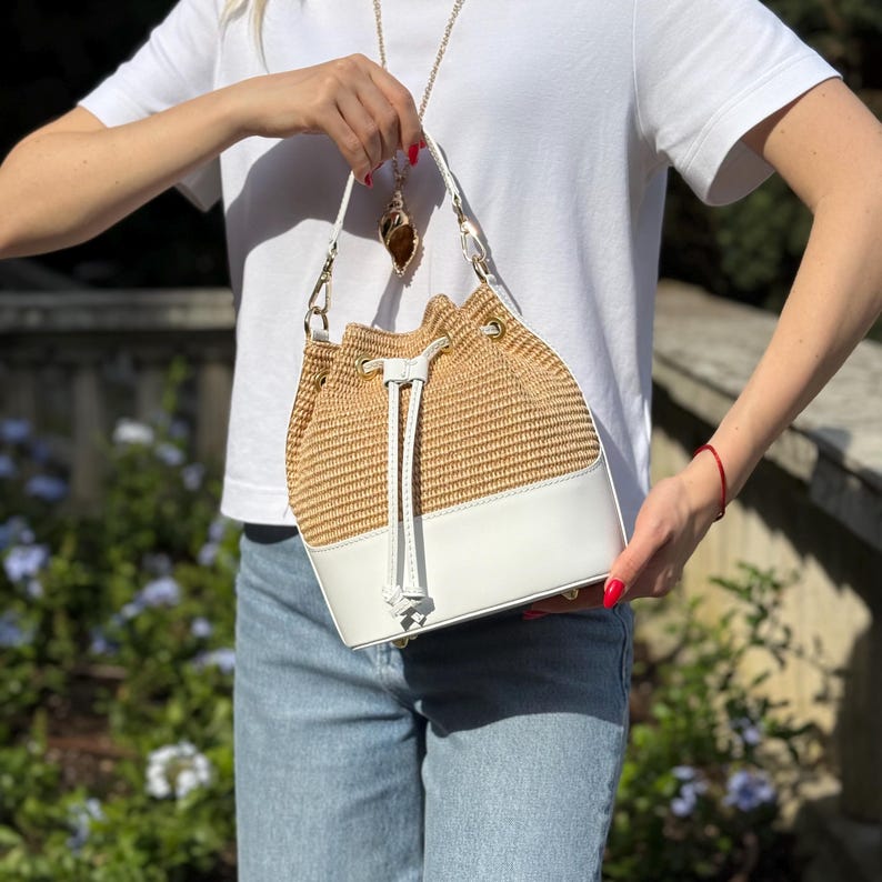 Handbag Rmo Crossbody Raffia Leather Bucket Bag - Woven Straw Bag Bucket, Shoulder ...