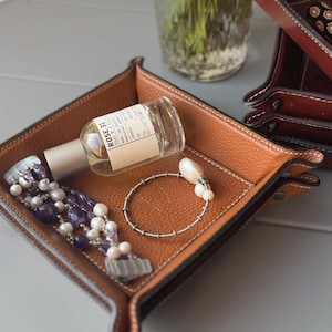Designer Desk Organizer, Italian Leather Coin Valet Tray, Catchall Box, Jewelry Organizer, Leather Watch Tray, Key Tray, Home Decor Gift