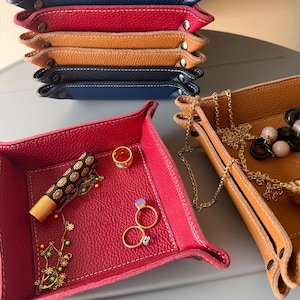 Italian Leather Coin Valet Tray, Designer Desk Organizer, Catchall Box, Jewelry Organizer, Leather Watch Tray, Key Tray, Home Decor Gift