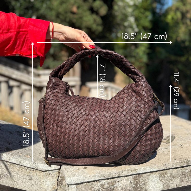 Soft Brown Woven Leather Hobo Bag - Slouchy Leather Shoulder Bag, Vintage Italian Leather Handbag, Woven Hobo Purse, Everyday Designer Tote Brown
