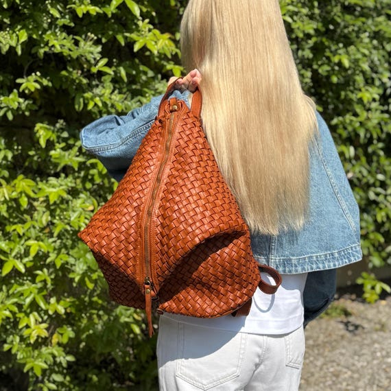 Soft Woven Leather Backpack Purse - Braided Convertible  display picture 3
