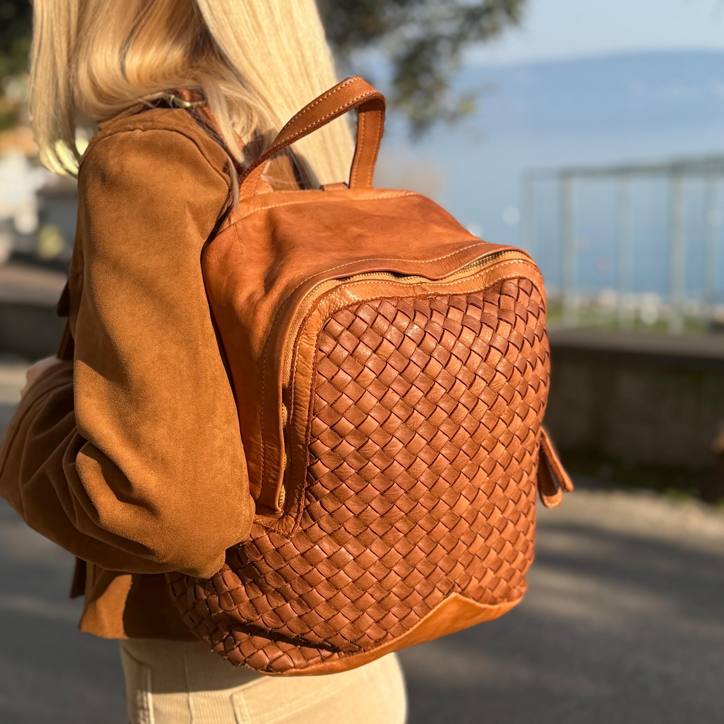 Small Camel Leather Backpack - Etsy
