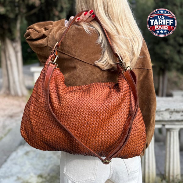 Soft Large Woven Leather Hobo Bag - Slouchy Leather Shoulder Bag & Oversized Hobo Purse, Spacious Everyday Bag, Weekender Bag