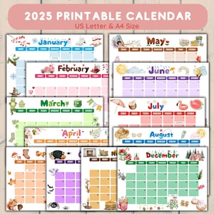 2025 Printable Kids Calendar | Fun and Colorful Digital PDF I A4 and US Letter