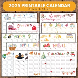 2025 Printable Kids Calendar | Fun and Colorful Digital PDF I A4 and US Letter