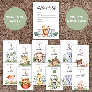 Forest Animal Milestone Cards | 13 Printable Baby Milestone Cards | Woodland Theme | Baby Photo Prop | Instant Download