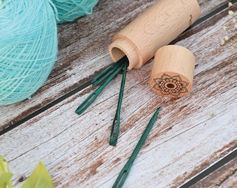 KnitPro Teal Wooden Darning Needle Set: Mindful Collection with Mandala Case