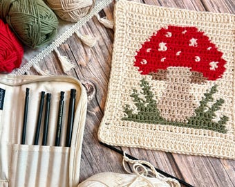 Toadstool Tapestry Crochet Pattern: Cottagecore Dishcloth Design (PDF Download)