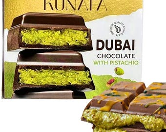 Tablette de chocolat Kunafa à la pistache - Chocolat de Dubaï de qualité supérieure (100 g)