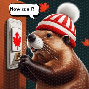 Le Canada est fier - Puis-je maintenant ? - Mangez nos tarifs Amérique - Castor mangeant une orange. Castor en colère - Orignal en colère