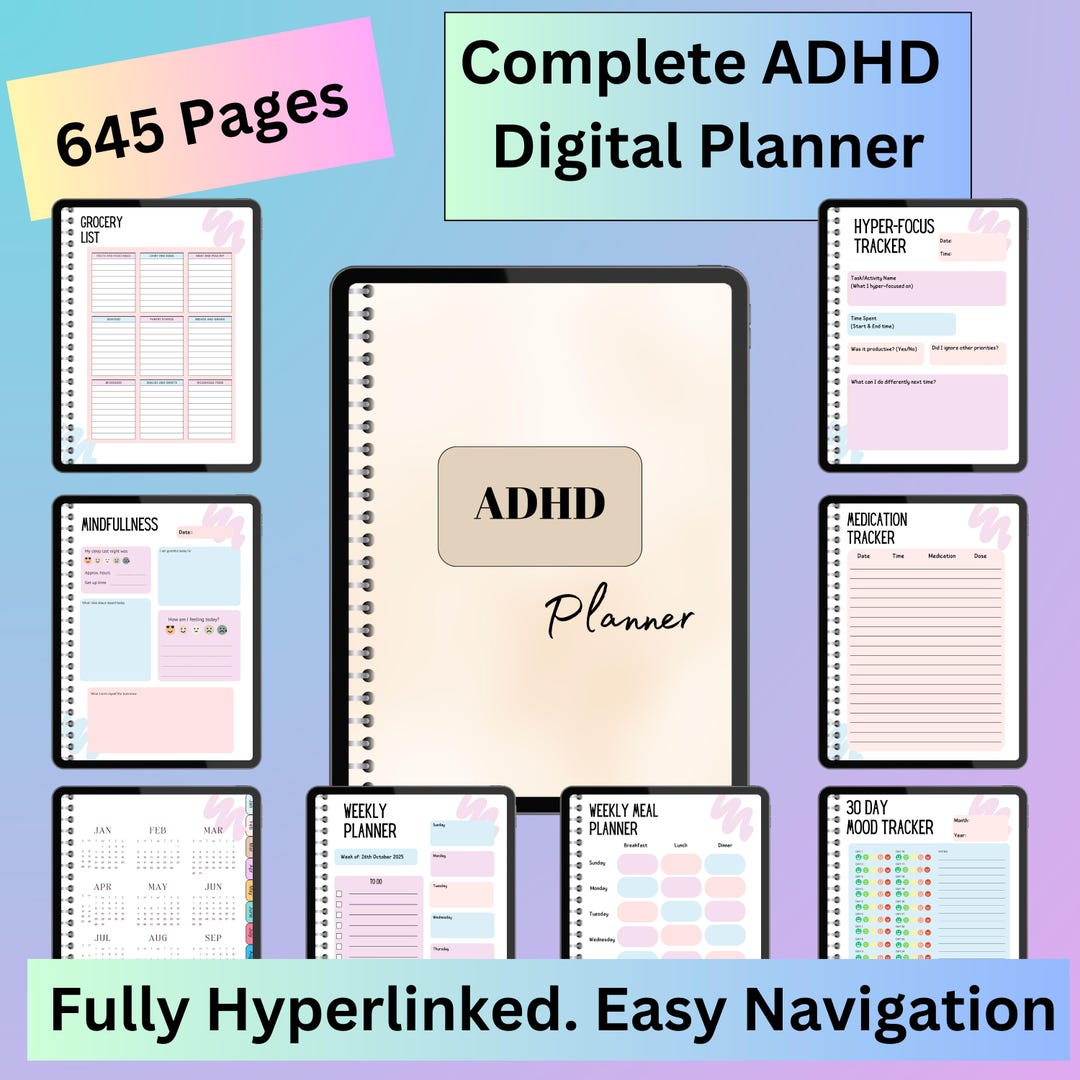 ADHD Digital Planner | Hyperlinked Goodnotes Planner | ADHD Journal ...