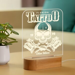 Tattoo Artist Night Light, Custom Engraved Tattoo Studio Decor, Personalized Tattoo Themed LED Lamp, Unique Gift for Tattooists
