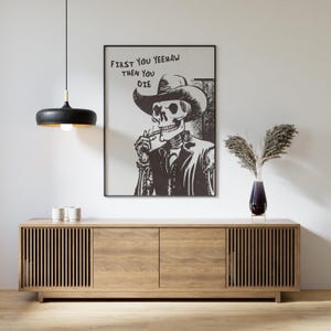 squelette fumeur, cow-boy squelette, photos murales tendance, far west, cow-boy squelette, impression d'art, art mural sud-ouest, décor esthétique occidental