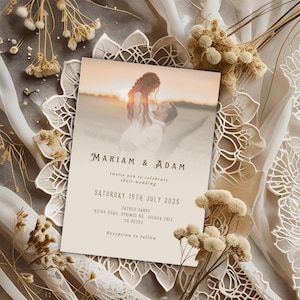 Boho Wedding Invitation with Photo | Rustic Desert Save the Date | Editable Canva Template | Bohemian Joshua Tree Invite