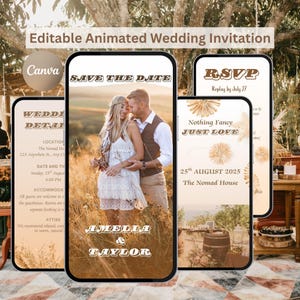 Rustic Animated Wedding Invitation: Editable Canva Template