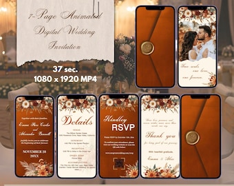 Autumn Animated Wedding Invitation | Terracotta Digital E-Invite with Music