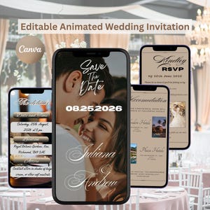 Animated Wedding Invitation Video: Minimalist Digital Invite, Editable Canva Template