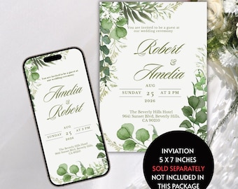 Greenery Electronic Wedding Invitation | Sage Eucalyptus Digital Invite | Templett Editable Template | Instant Download