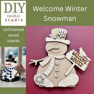 DIY Welcome Winter Snowman – Unfinished Wood Winter Decor Kit, Layered MDF Shelf Sitter, Paint Your Own Tiered Tray Accent