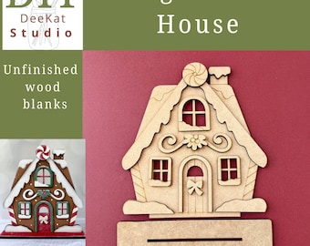 DIY Gingerbread House Blank | 3D Layered Christmas Craft Kit | Unfinished Holiday Shelf Sitter