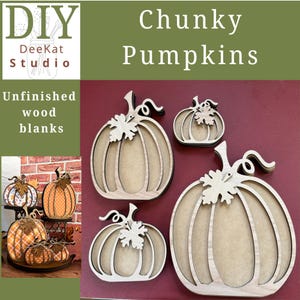 DIY Chunky Pumpkin shelf sitter in four sizes for painting, scrapbook paper, unfinished wood kit autumn, Halloween decor