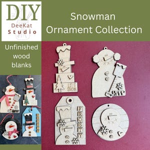 DIY Snowman Ornaments Set of 4 | Unfinished Wood Christmas Craft Kit | Let It Snow, Frosty, Brrr, Snowman Tag | Laser Cut MDF Winter Decor