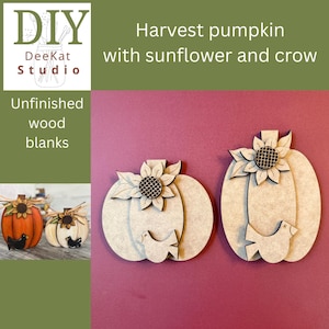 DIY Harvest Pumpkin Shelf Sitter: Unfinished Sunflower & Crow Decor