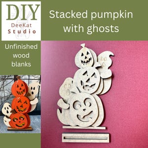 DIY Stacked Pumpkins with Ghosts, Halloween shelf sitter, unfinished wood kit