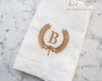 Embroidered Linen Hand Towel: Monogrammed Dragonfly Decor
