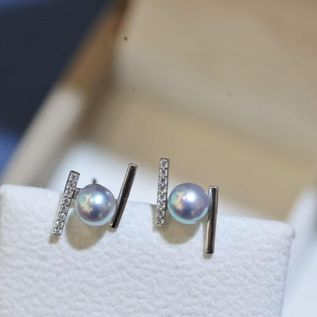 ブルージルコン アコヤパール イヤリング/ピアス ワイヤージュエリー