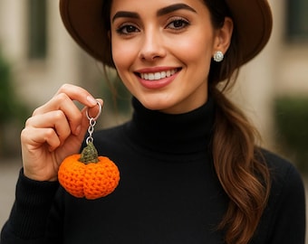 Handmade Crochet Pumpkin Keychain: Fall Bag Charm - Autumn Accessory