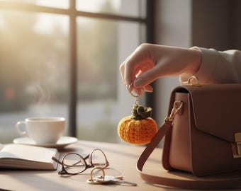 Llavero de calabaza de crochet hecho a mano: amuleto de Halloween otoñal