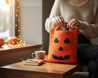 Handmade Crochet Pumpkin Bag: Halloween Trick or Treat Tote