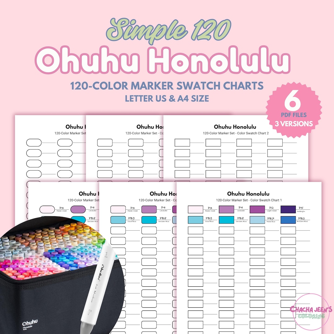 Ohuhu Honolulu 120 Marker Swatch Charts: Printable Color Test (PDF